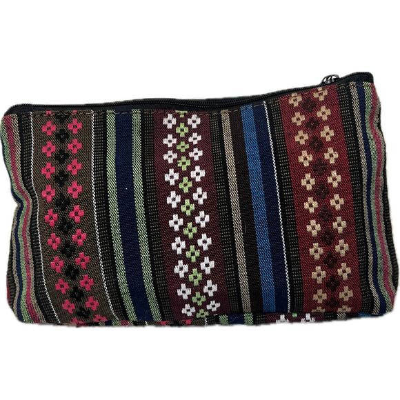 Boho Ultrasuede Embroidered Make-up Bag Beads Pom-pom - Picture 2 of 5